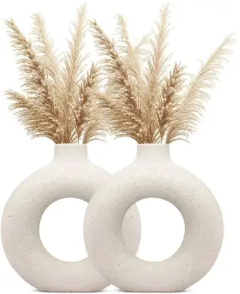 saikara collection collection donut shape plastic vases office desk flower vase pack of 2 plastic vase (6 inch, white)