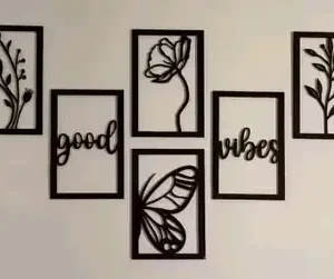 a3 box wooden wall decor hangings living room, bedroom, kitchen, office pack of 6 (20 cm, black) copy